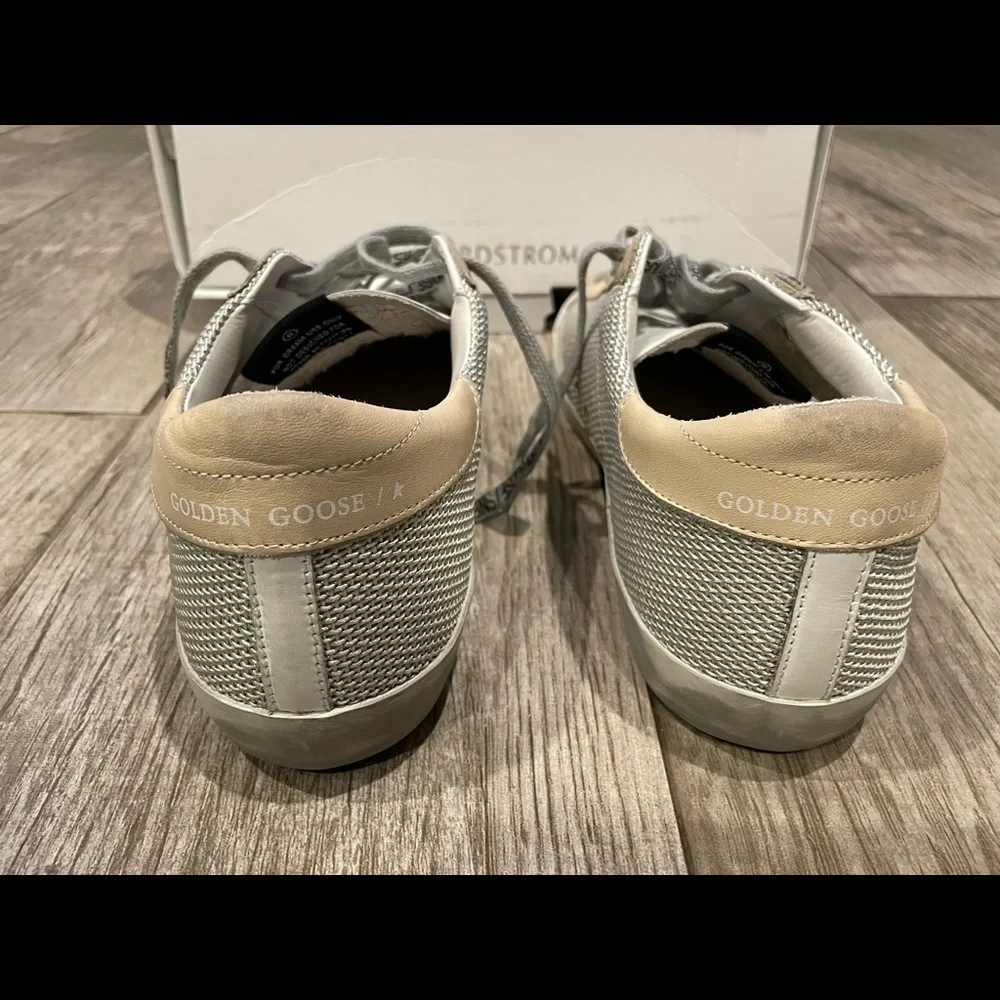 Golden Goose White Gray Tan Mesh Superstar Sneakers